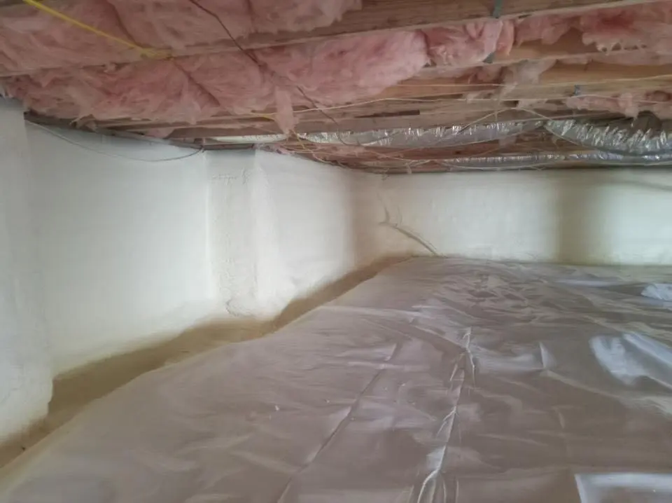 Crawl space encapsulation with closed-cell spray foam for Commercial Roof Restoration in McKees Rocks